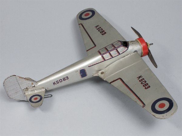 Monoplan à ailes repliables K 5083 et cocardes Anglaise - Mettoy - Angleterre - 1951 - tôle lith