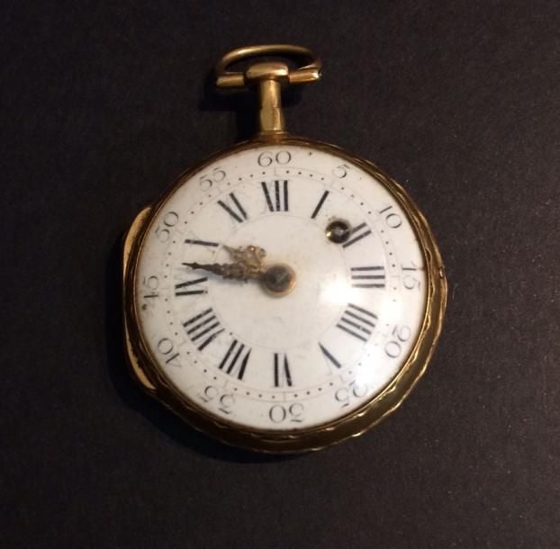 MONTRE DE POCHE «oignon», en or jaune (750 millièmes) uni à bords ciselé