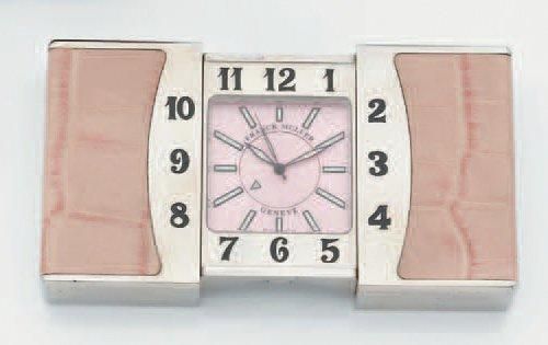 MONTRE-RÉVEIL de chevet ouvrant en acier et croco ros