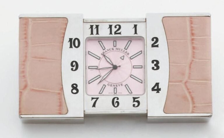 MONTRE RÉVEIL de voyage en acier et crocodile rose gain
