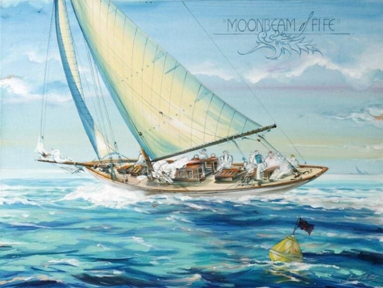 «Moonbeam IV» Yacht de William Fife, 1903 Acrylique sur toile signée en bas à droit
