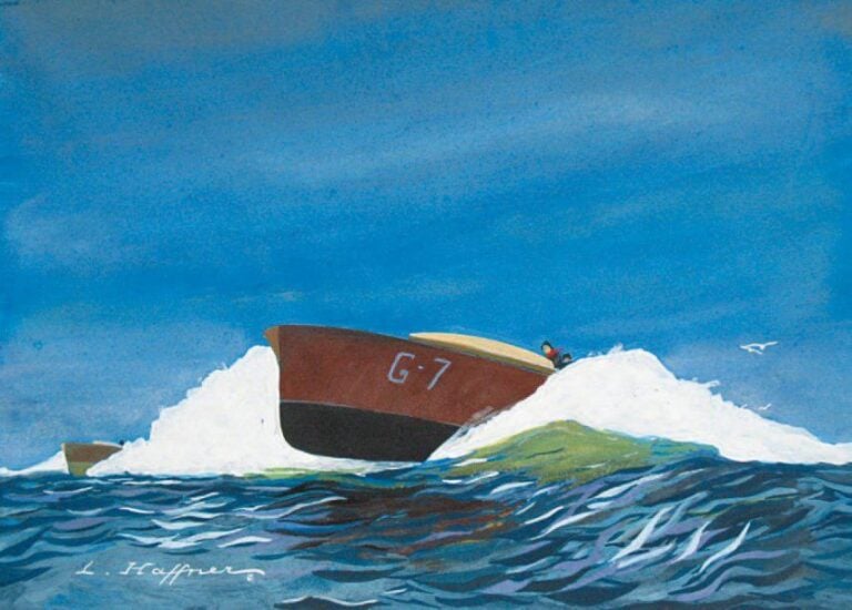 « Motor Boat » Rare gouache original