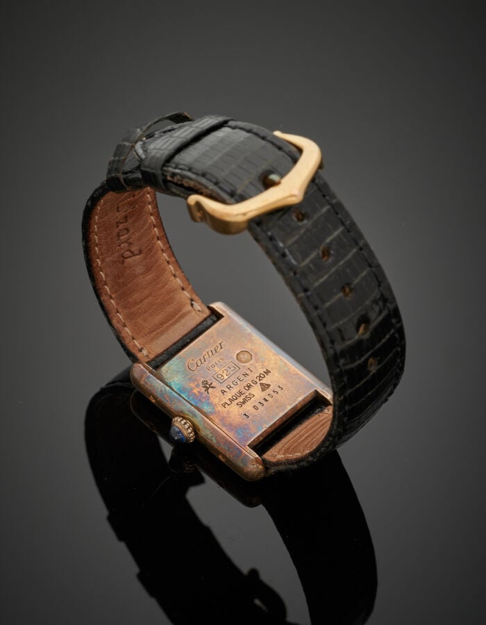 MUST DE CARTIER - BRACELET MONTRE modèle "Tank" de dame en argent (925‰) plaqué…