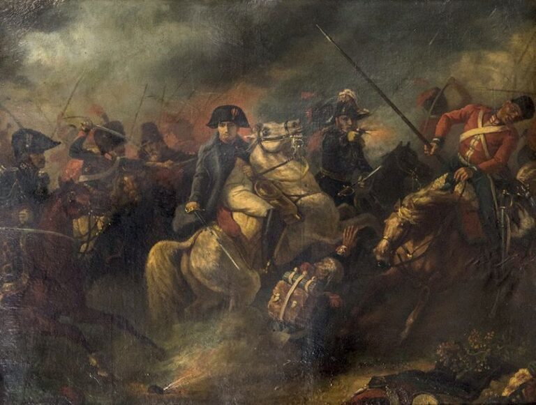 Napoléon à cheval au coeur de la bataille