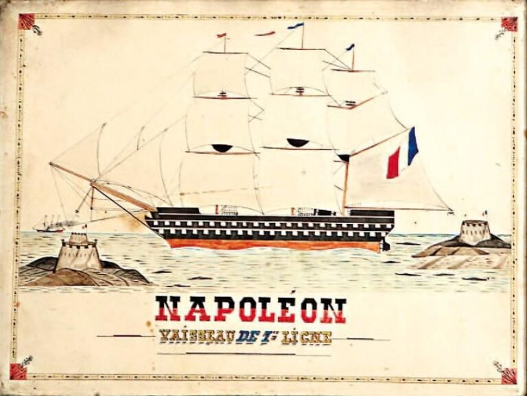 « Napoléon, vaisseau de première ligne » Dessin à la plume aquarell