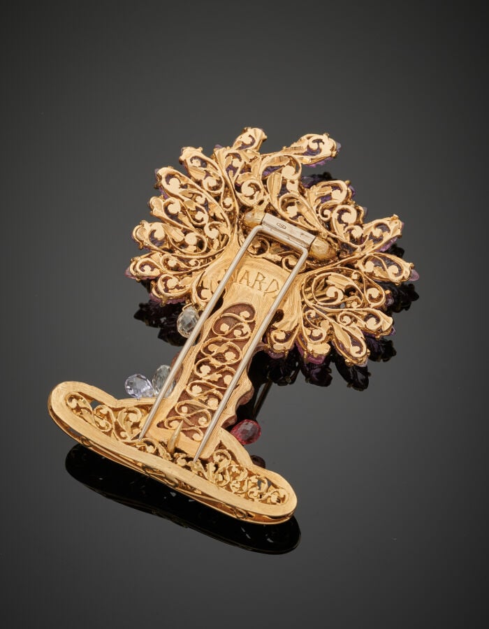 NARDI - CLIP de CORSAGE "Arbre de vie" composée de bois d'olivier sculpté, en o…