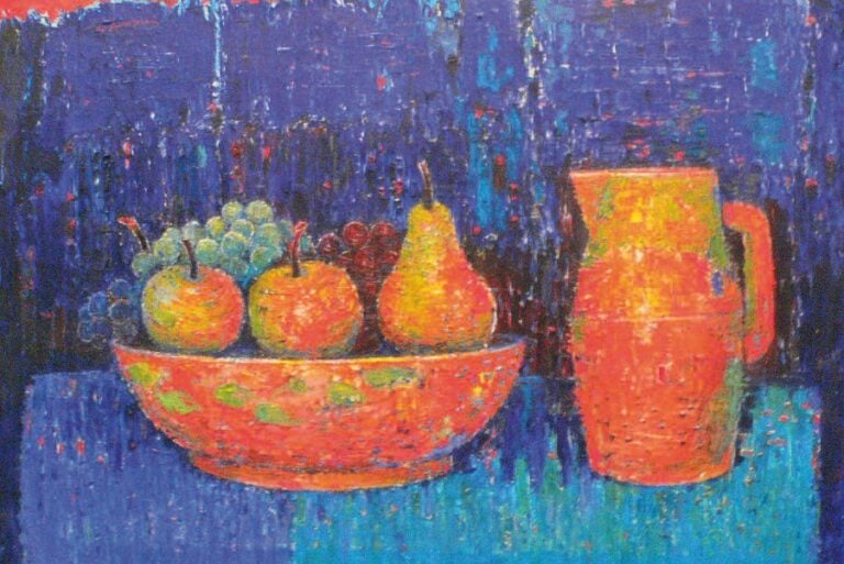 Nature morte à la cruche Huile sur toile, signée en haut à gauch