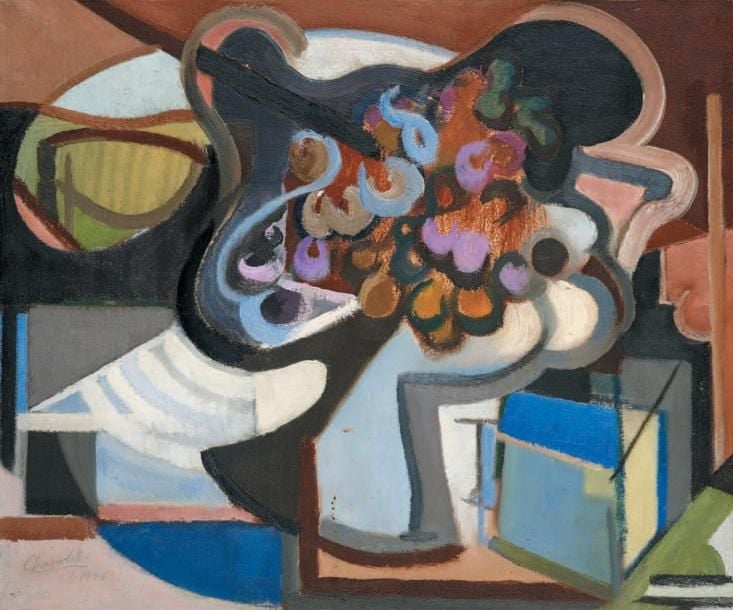 Nature morte au bouquet de fleurs, 1946 Huile sur toile, signée et datée en bas à gauche 38 x 46 cm