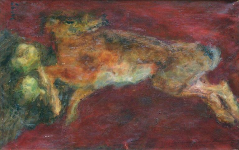 Nature morte au lièvre Huile sur toile Signée en bas à gauche 77,5 x 50 cm