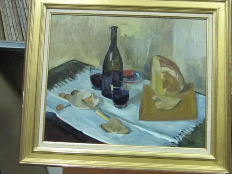 Nature morte au pain et vin rouge