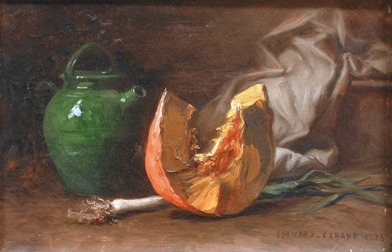 Nature morte au potiron Huile sur toile, signée et datée 1898 en bas à droite 25 x 36 cm (ancienne restauration)