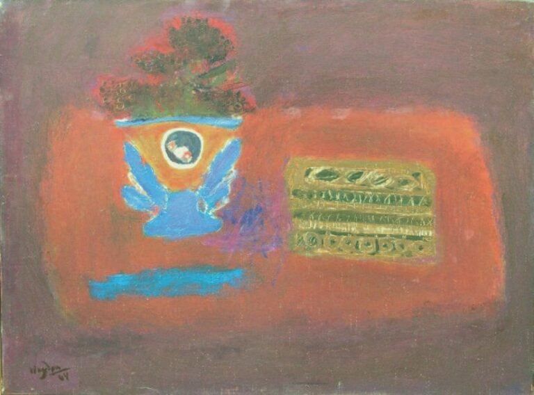 Nature morte au vase bleu et à la boîte à couture (1964