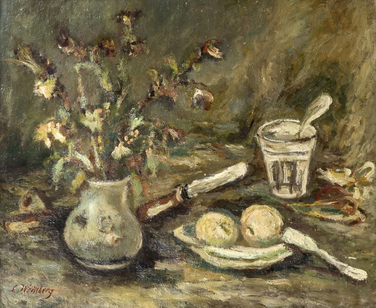 Nature morte aux fleurs, fruits et couteau, circa 1928
