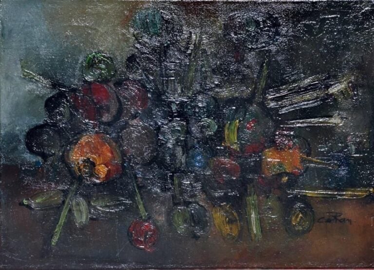 Nature morte Huile sur toile, signée en bas à droite 33 x 46 cm