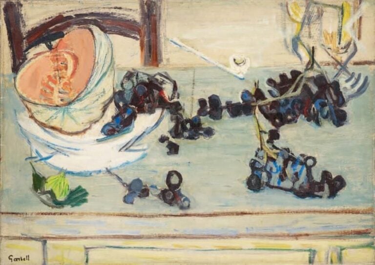 Nature morte melon et pipe Huile sur toile, signée en bas ã gauche 46 x 65 cm