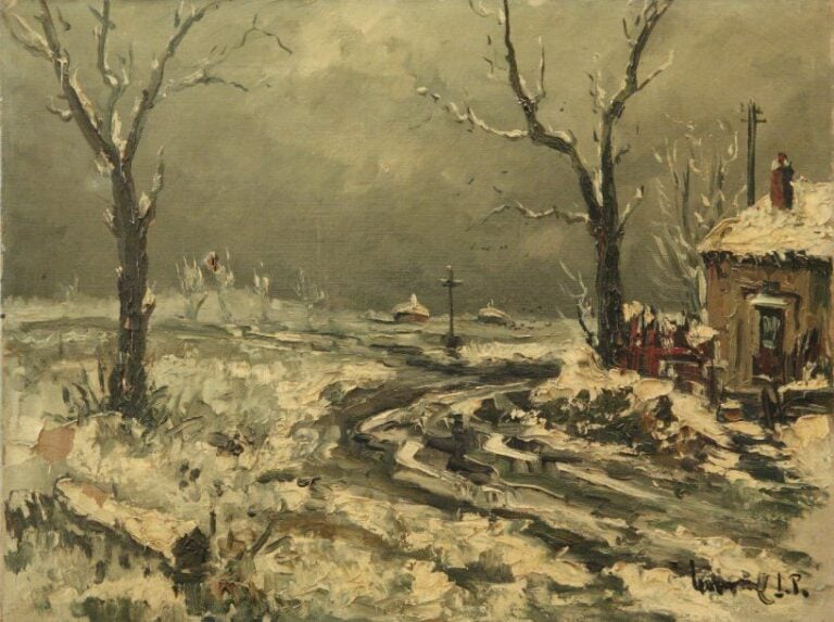 Neige en Seine et Marne Huile sur toile, signée en bas à droite et située au dos Accident