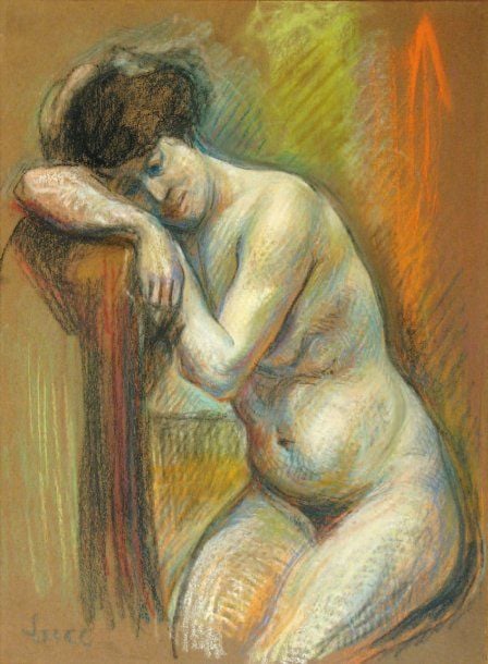 NU ACCOUDÉ Pastel, signé en bas à gauche 63,5 x 48,5 cm RÉ
