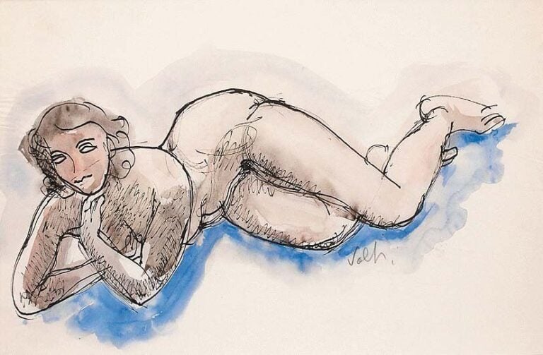 Nu allongé Encre et aquarelle, signée en bas à droit