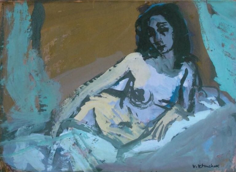 Nu allongé Gouache sur papier, signée en bas à droite 30 x 47 cm (à vue)