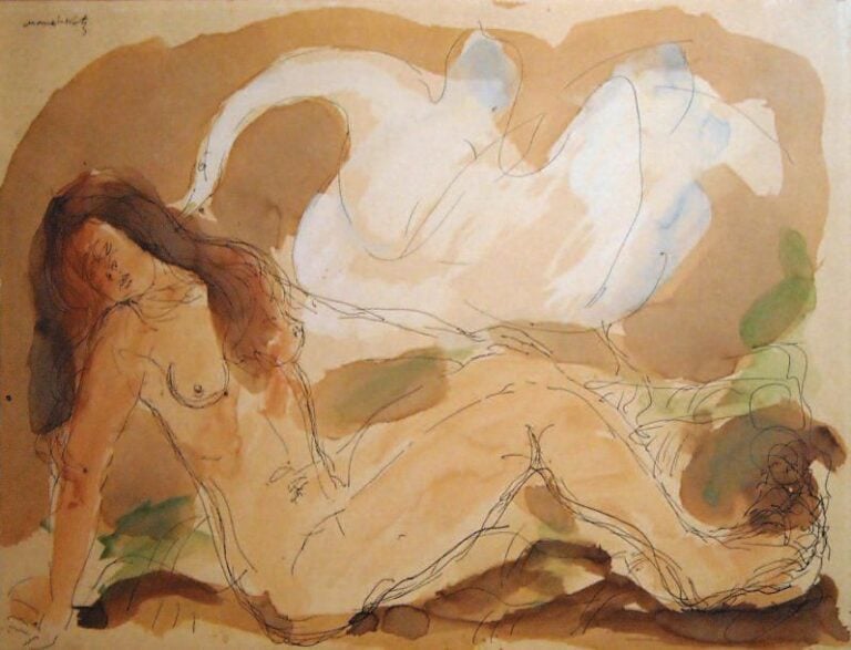 Nu Aquarelle et encre de chin