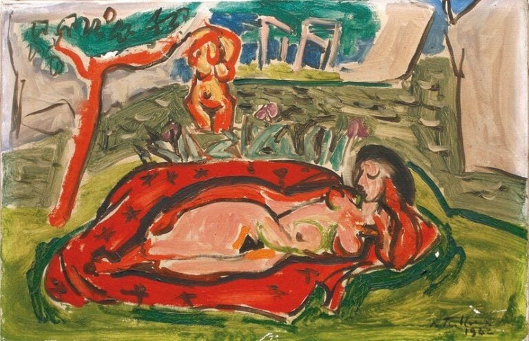 Nu Au Jardin Huile Sur Toile, Signée En Bas A Droite Et Datée 1942 27 X 41 Cm