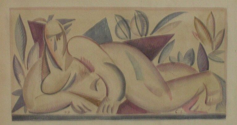 Nu couché (1919) Aquarelle Monogrammée en bas à droite, datée en bas à gauche 19,5 x 35 cm