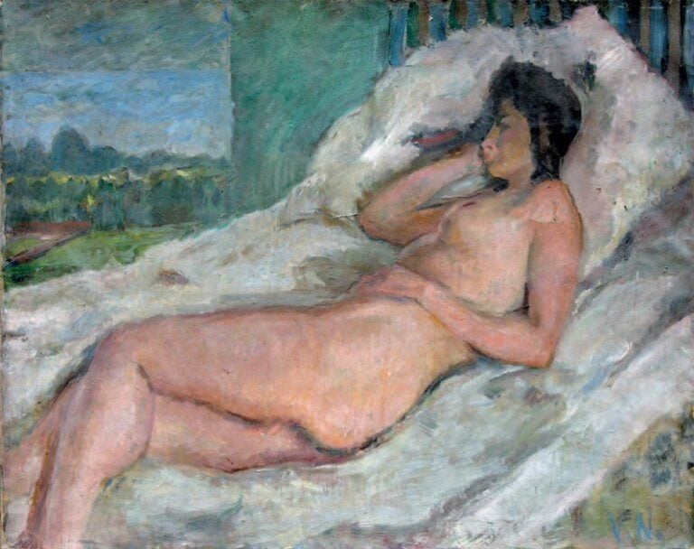 Nu sur le sofa Huile sur toile Monogrammée en bas à droite 74 x 89 c