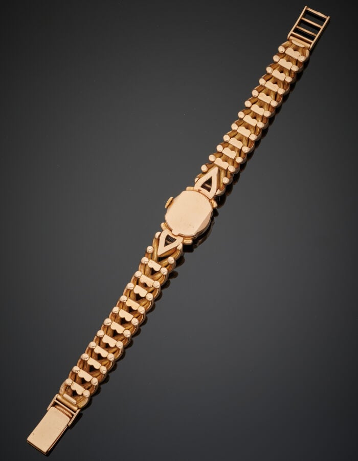 OMEGA - BRACELET MONTRE ronde de dame en platine (950‰) et or jaune (750‰) godr…
