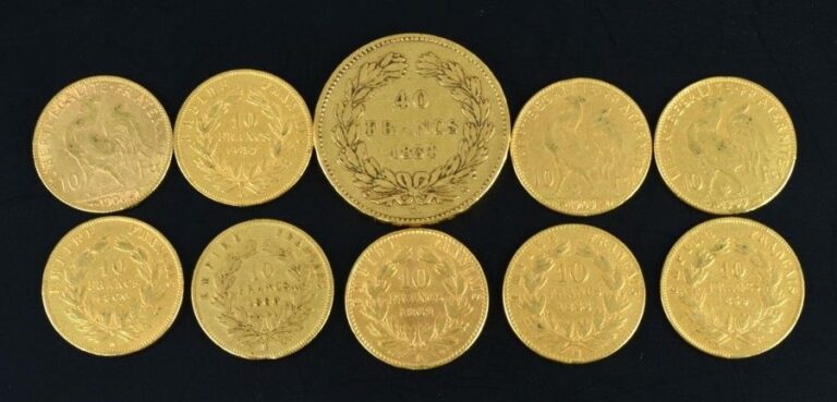OR - LOT DE PIECES FRANCAISES (x10) Il comprend: > 40 Francs Or Louis Philippe I, 1834 (x1), D: 26 mm, Poids brut: 12,7
