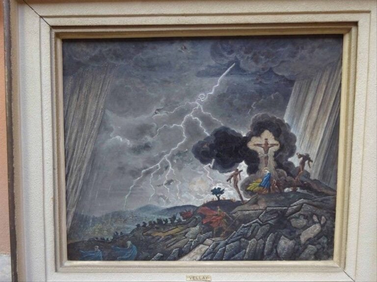 "Orage (Crucifixion)" Technique mixte (dont huile) sur carton jeux de textures et de reliefs Composition symboliste