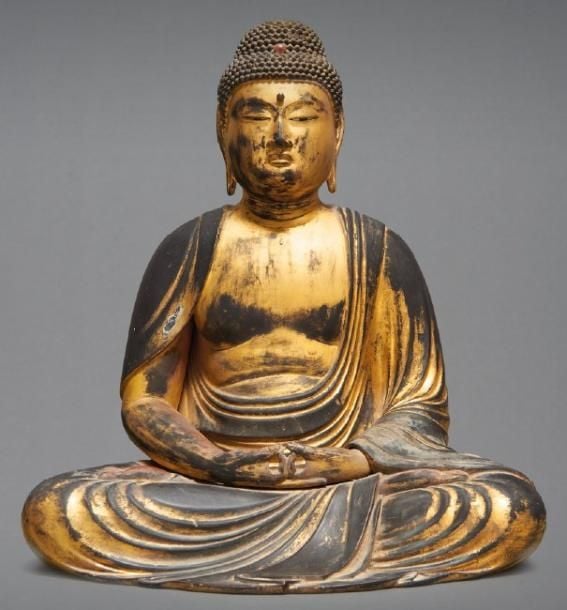 Oscar 01 Importante sculpture en bois laqué et doré représentant Amida nyorai (BouddhaAmitabha) assis en position de méditatio