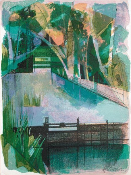 « Où passent nos rivières » 20 lithographies originales sur un texte de Pierre Schmitt D'un ensemble de 110 exemplaires, dans son coffret d'origine