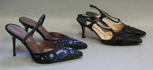 PAIRE d'ESCARPINS du soir à talons ouverts en satin et gros grain noir (P36) (très bon état