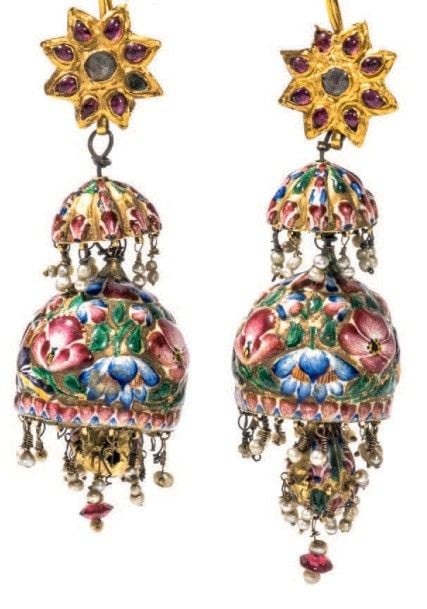 Paire de boucles d'oreilles émaillées polychromes