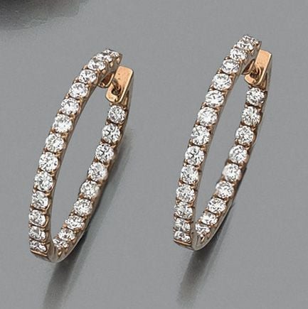 PAIRE de BOUCLES D’OREILLES « créoles » en or rose (750 millièmes) serti d’un alignement de diamants taille brillan