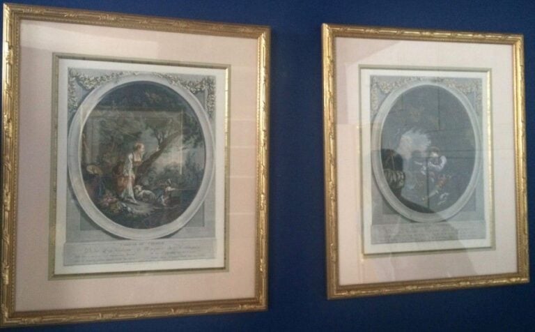 Paire de gravures : Le Départ du courier ; L’arrivée du courier ; dédié à la Marquise de Montesquio