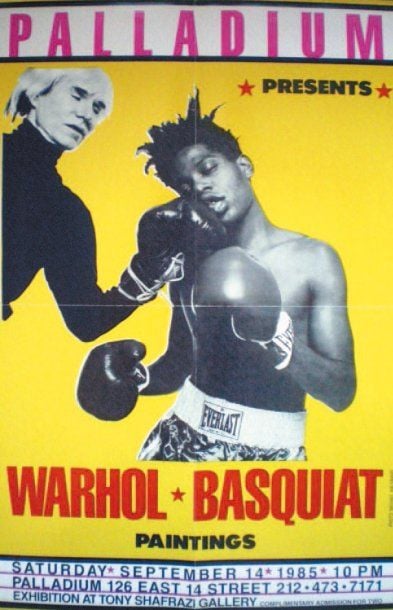 « Paladium » Affiche de Warhol et Basquiat réalisée en 1985 pour l'after party au club « Palladium » de leur exposition collective « Paintings » à la Tony Shafrazi Gallery de New York en 1985 40 x 50 cm