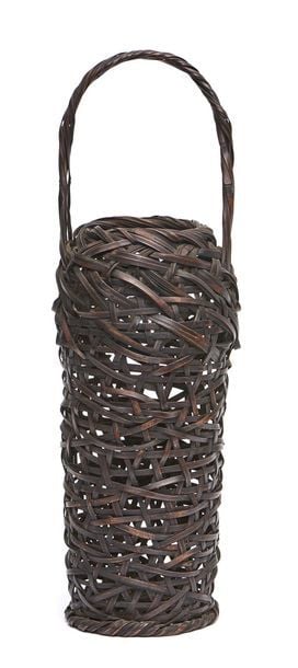 Panier pour arrangement de fleurs Ikebana rond en vannerie légèrement torsadée, avec une anse fix