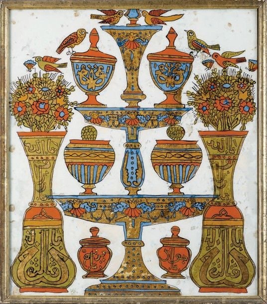Panneau aux épigraphies et aux oiseaux