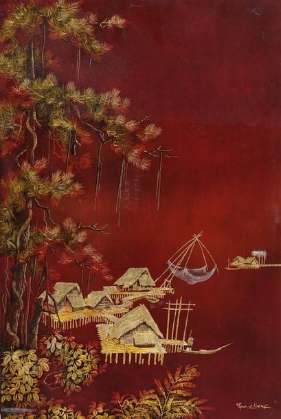 PANNEAU DE BOIS LAQUE PAR HOANG NGOC