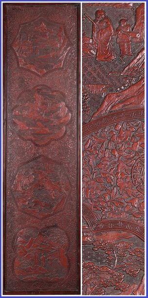 PANNEAU DE LAQUE CINABRE SCULPTE