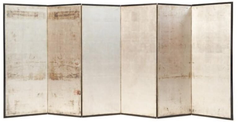 Paravent à six panneaux (byobu) sur feuilles d'argen