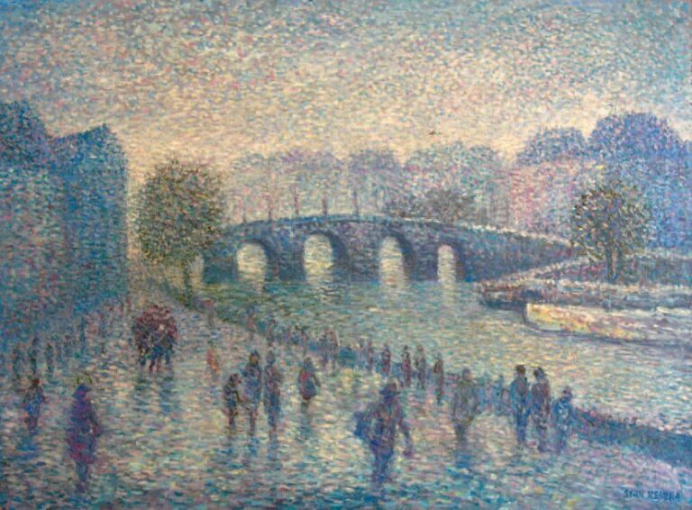 Paris : Pont sur la Seine (1948) Huile sur toile Signée en bas à droite, contresignée datée et titrée au dos 96 x 130 c