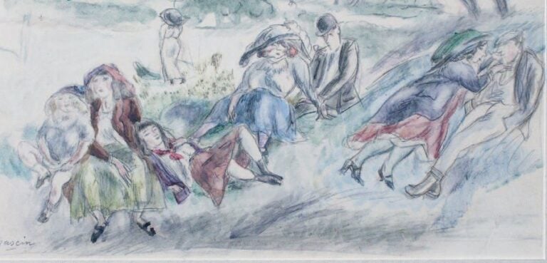 Partie de campagne Mine de plomb et aquarell