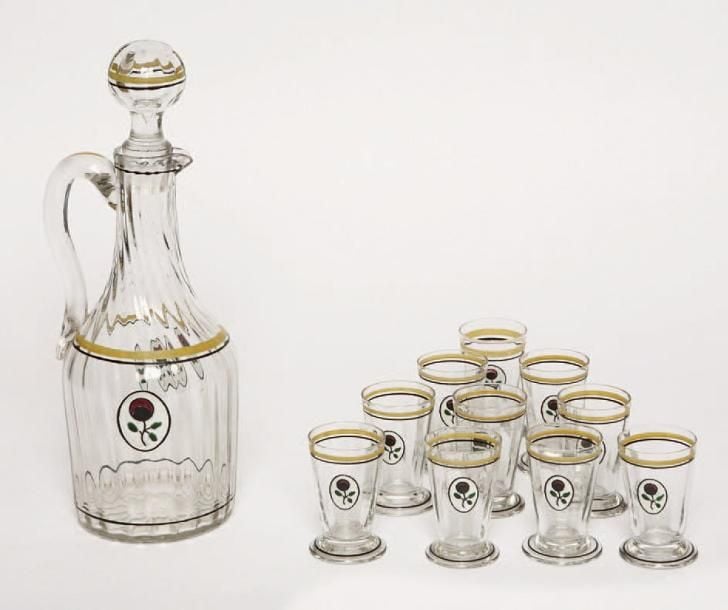 Partie de service à porto se composant de dix verres et une caraf