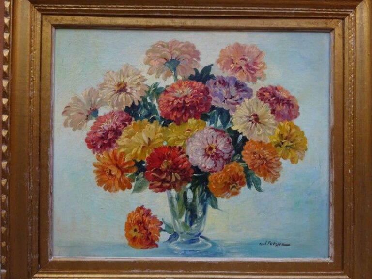 Paul FÉNASSE (1899-1976) Bouquet de chrysanthèmes Huile sur toile Signée en bas à droite 54 x 65 cm