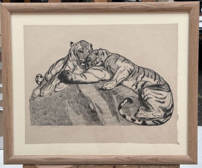 PAUL JOUVE (1878-1973) - « Deux tigres au repos, 1931 » - Eau-forte originale s…