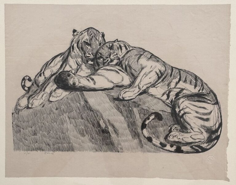 PAUL JOUVE (1878-1973) - « Deux tigres au repos, 1931 » - Eau-forte originale s…