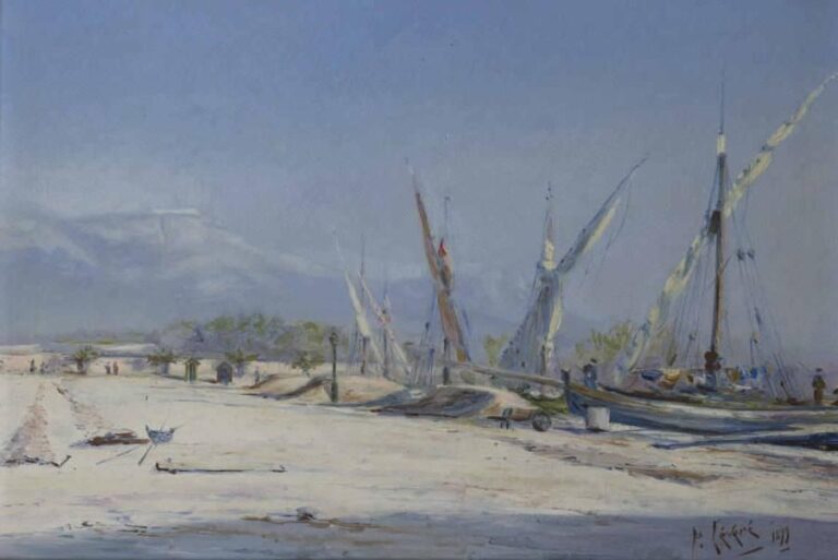 PAUL LEVERE (1875-1949) La promenade et le port du Mourillon Huile sur toil