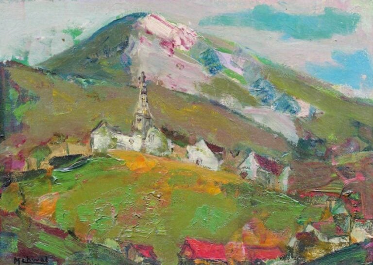 Paysage à l'église Huile sur carto